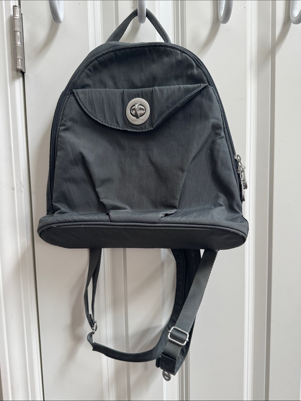 Baggallini Charcoal Gray Mini Backpack with Front Turn-Lock Pocket